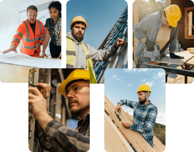 Contractors, electricians and home renovation specialists are working on site.
