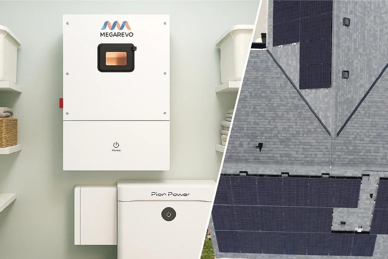 A Pion Power battery installed inside a garage and this family own a solar energy system on their roof