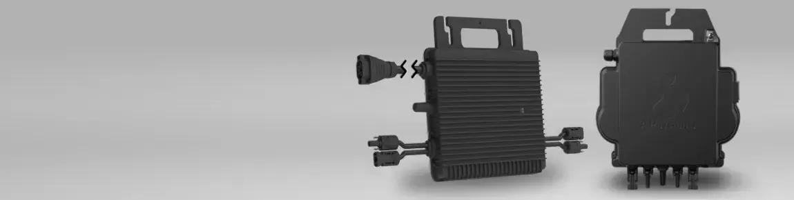 Product shot of high-efficiency Hoymiles and APsystems solar microinverters used for panel-level power optimization.
