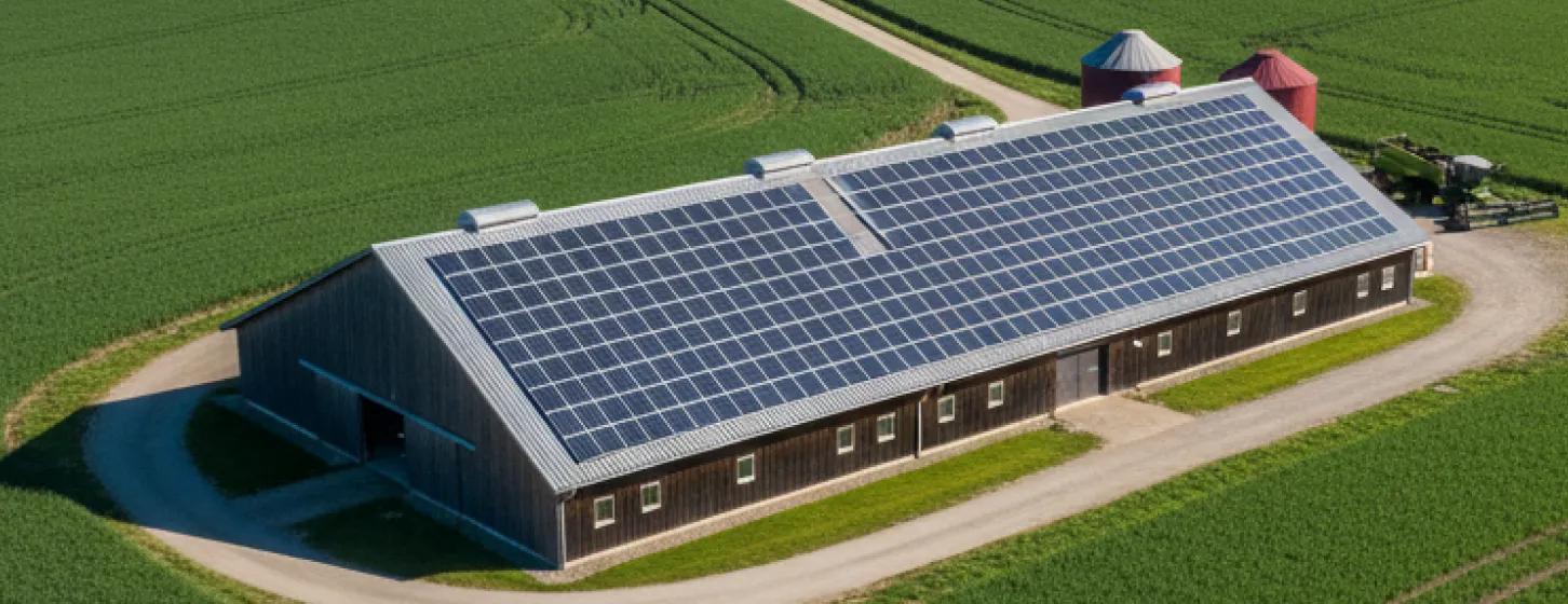 Farm building with a rooftop solar array