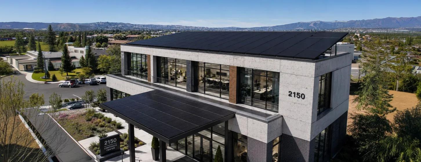 Commercial office building with a rooftop solar array