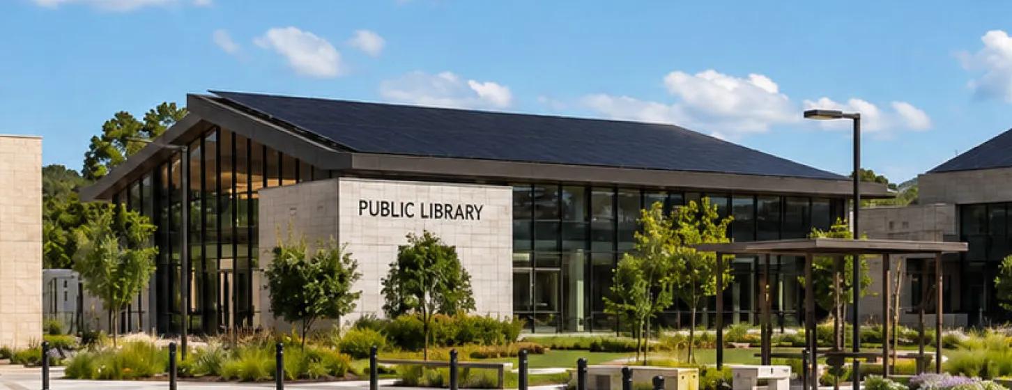 Municipal public library with a rooftop solar array