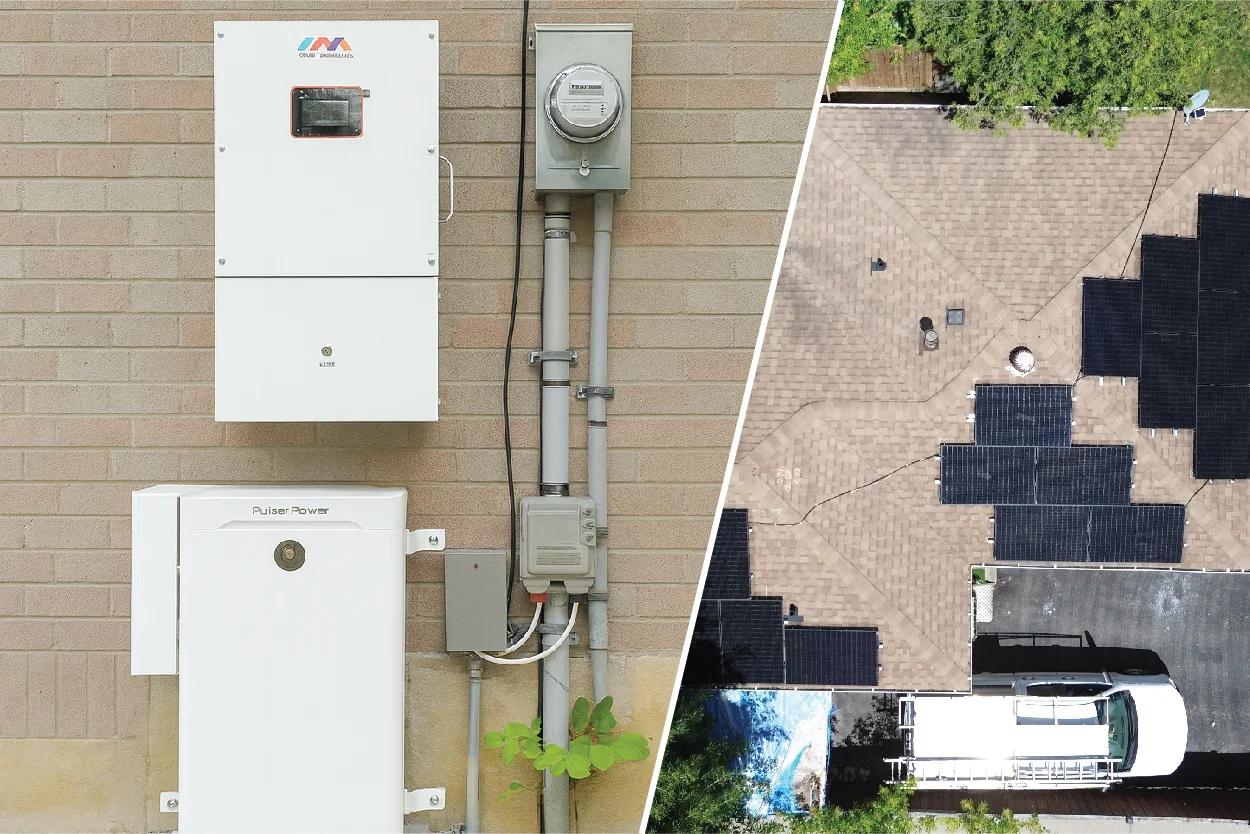 A family has installed a Pion power home battery outside the house to storge solar energy