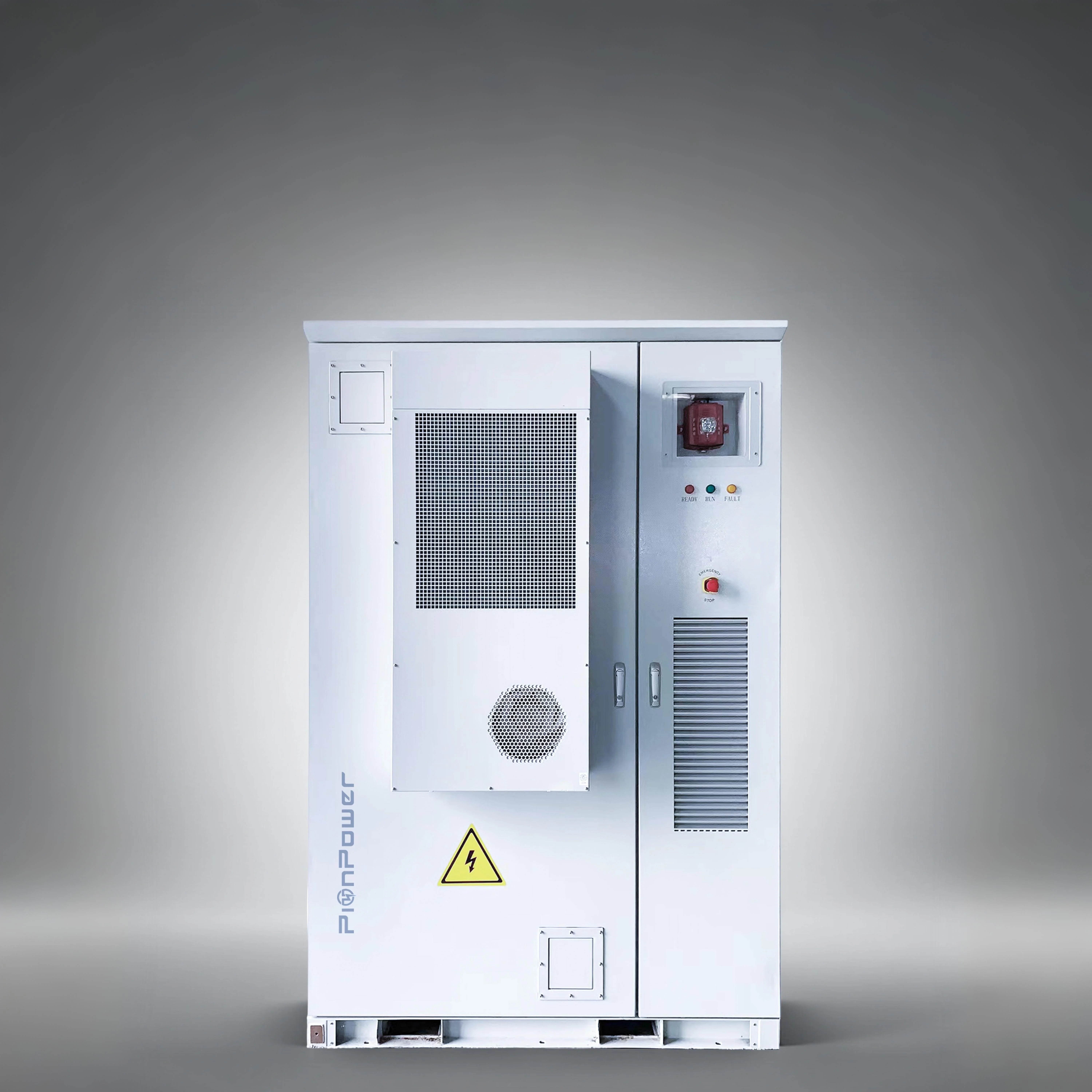 Close-up of a Pion Power battery storage system